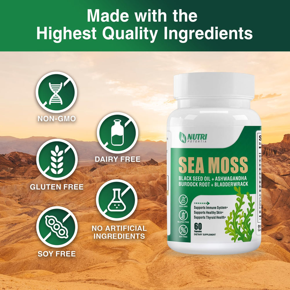 Product packaging and label design for Sea Moss capsules