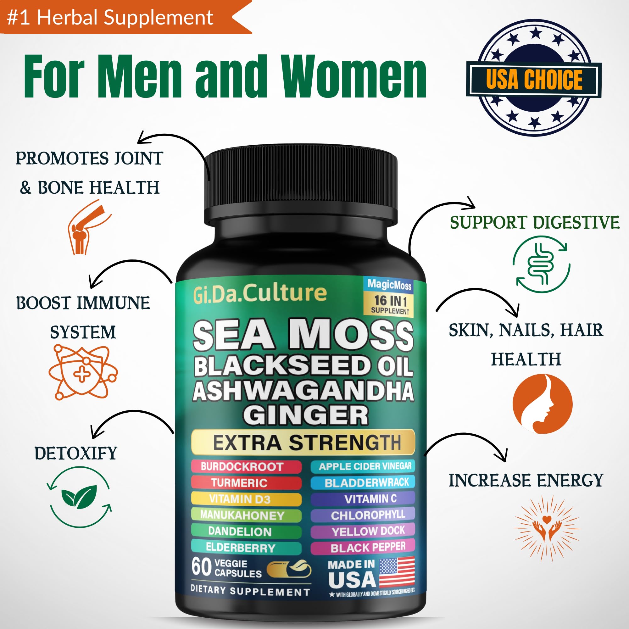Sea moss capsules with turmeric and black pepper for absorption