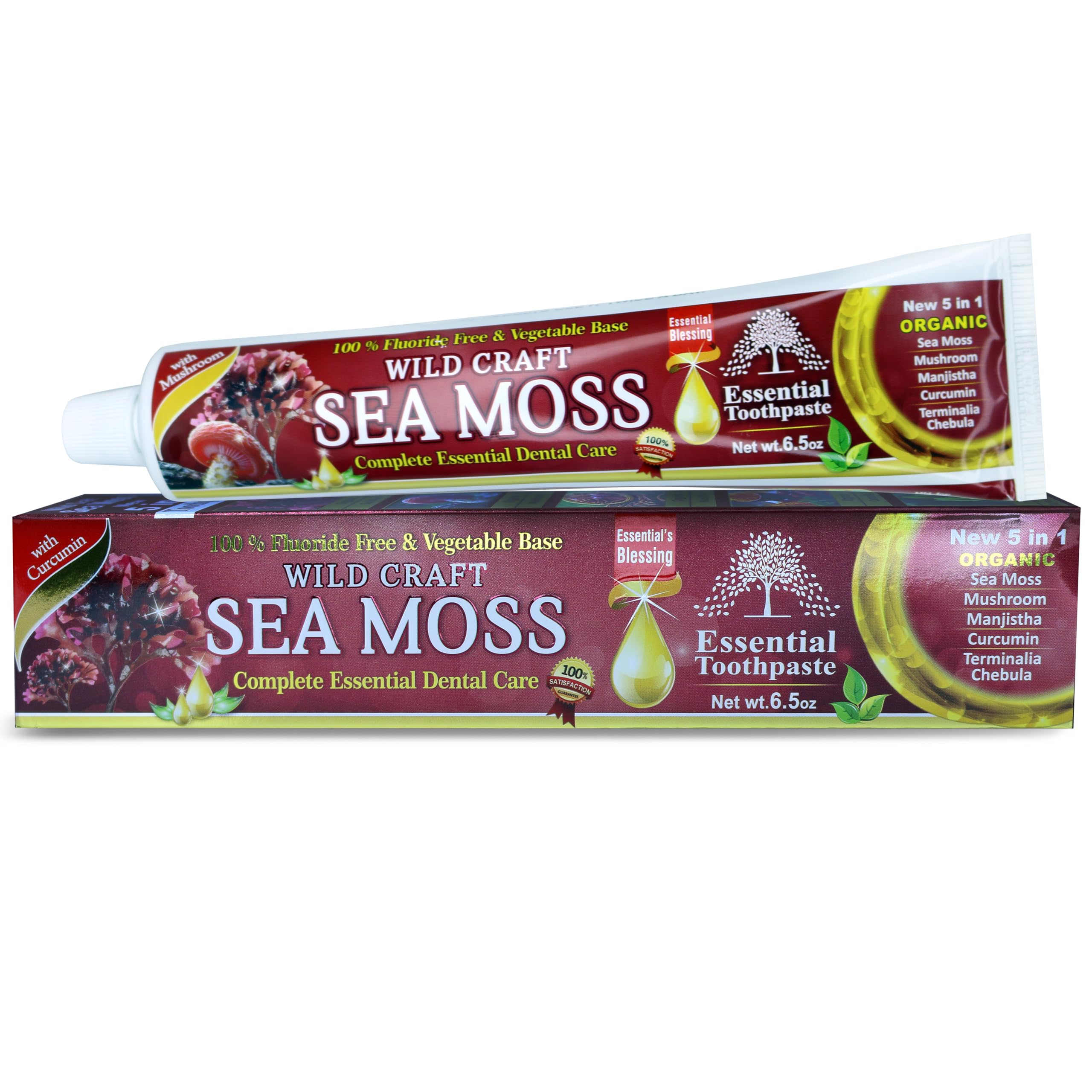 Sea Moss Essential Toothpaste 6.5 oz Pack of 1 – fluoride-free, vegetable-based wild-crafted toothpaste with sea moss and herbal blend