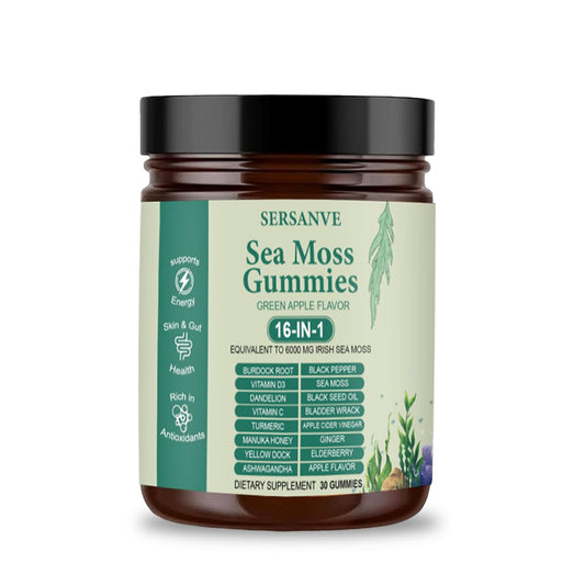 Front label of Sea Moss Gummies 16-in-1 bottle