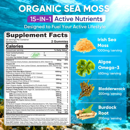 Gummies with 15-in-1 vegan ingredients concept