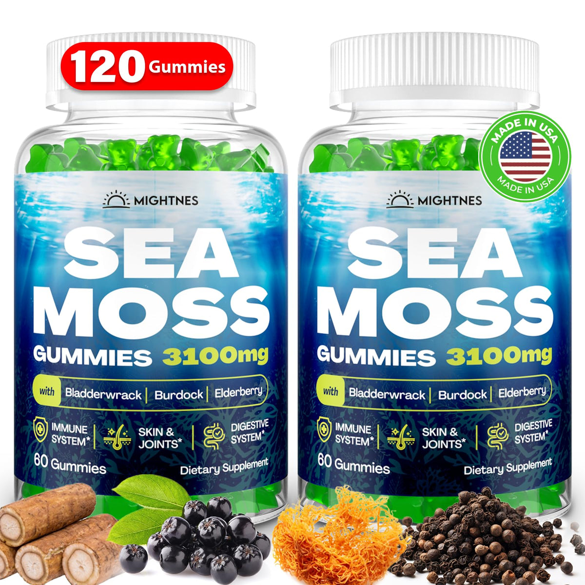 Bottle of Sea Moss Gummies with 3100mg Irish Seamoss