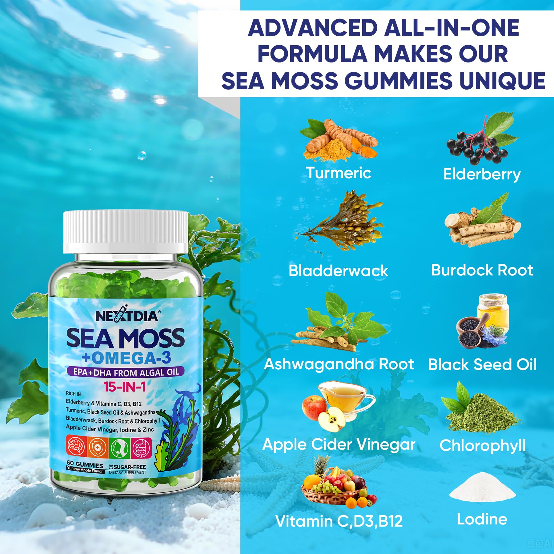 Sugar-free green apple flavored gummies