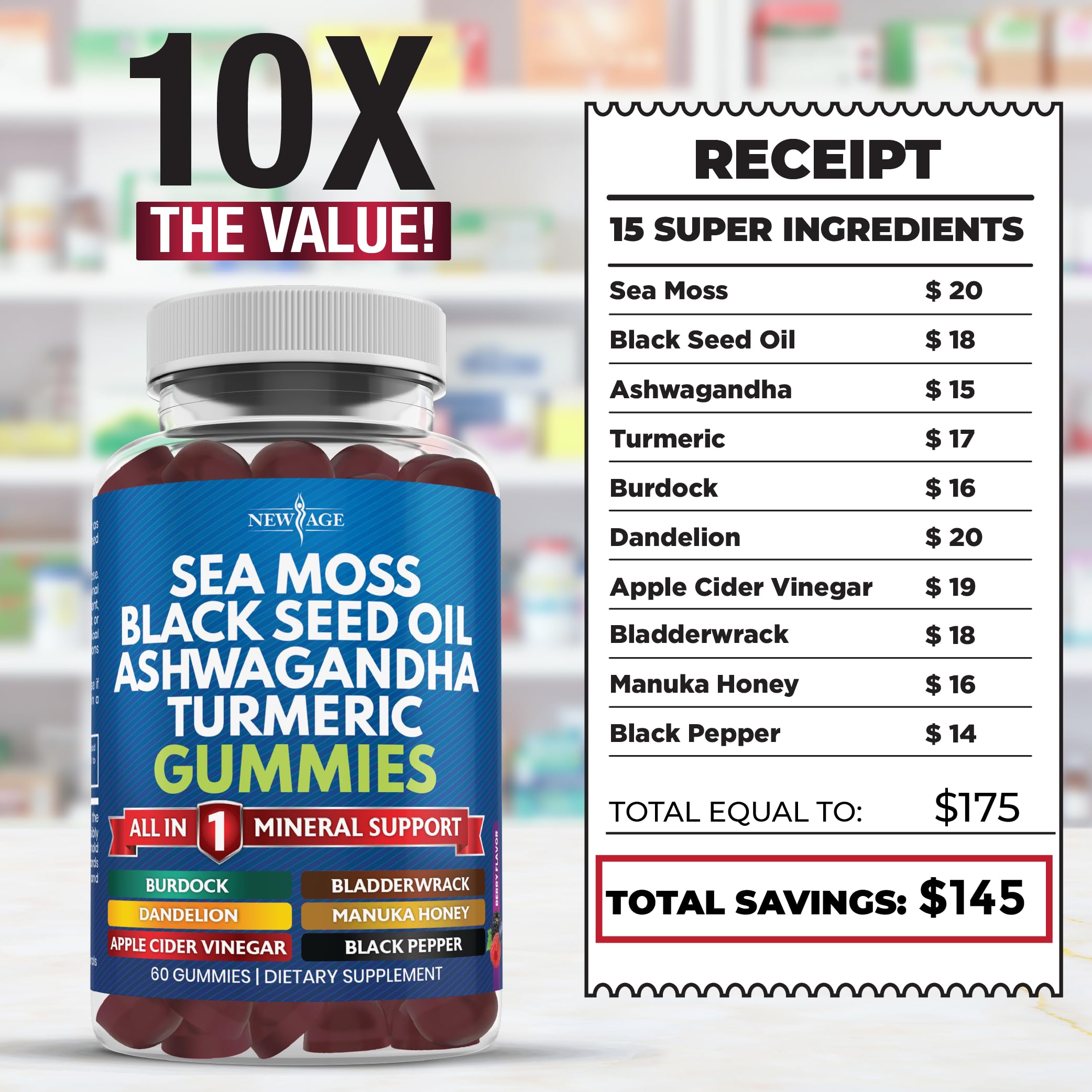 Detox and digestive support ingredients featured in Sea Moss Gummies