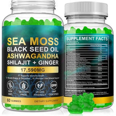 Ingredients of Vceeoy Sea Moss Gummies: sea moss, black seed oil, ashwagandha