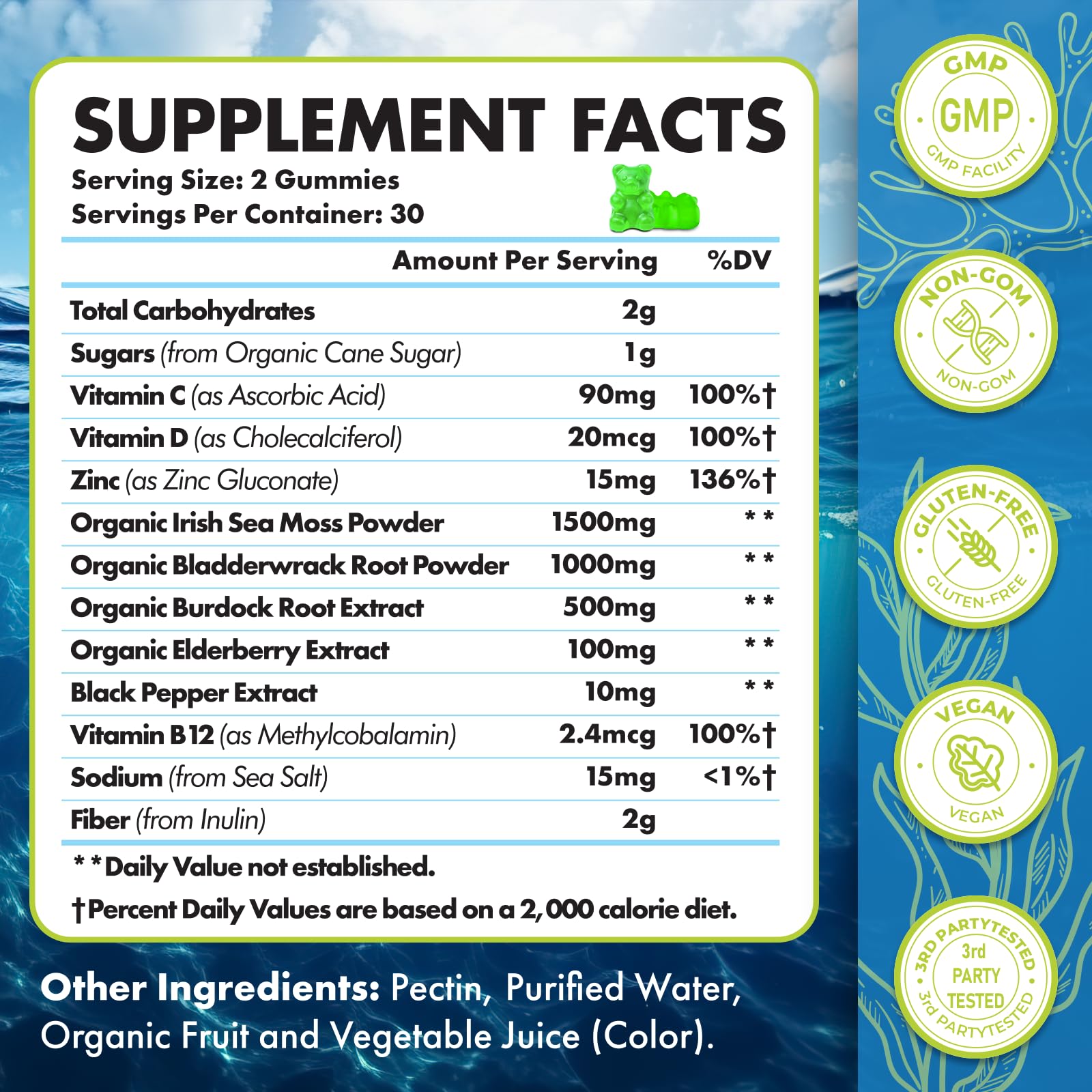 Close-up of Sea Moss Gummies highlighting Irish seamoss ingredients