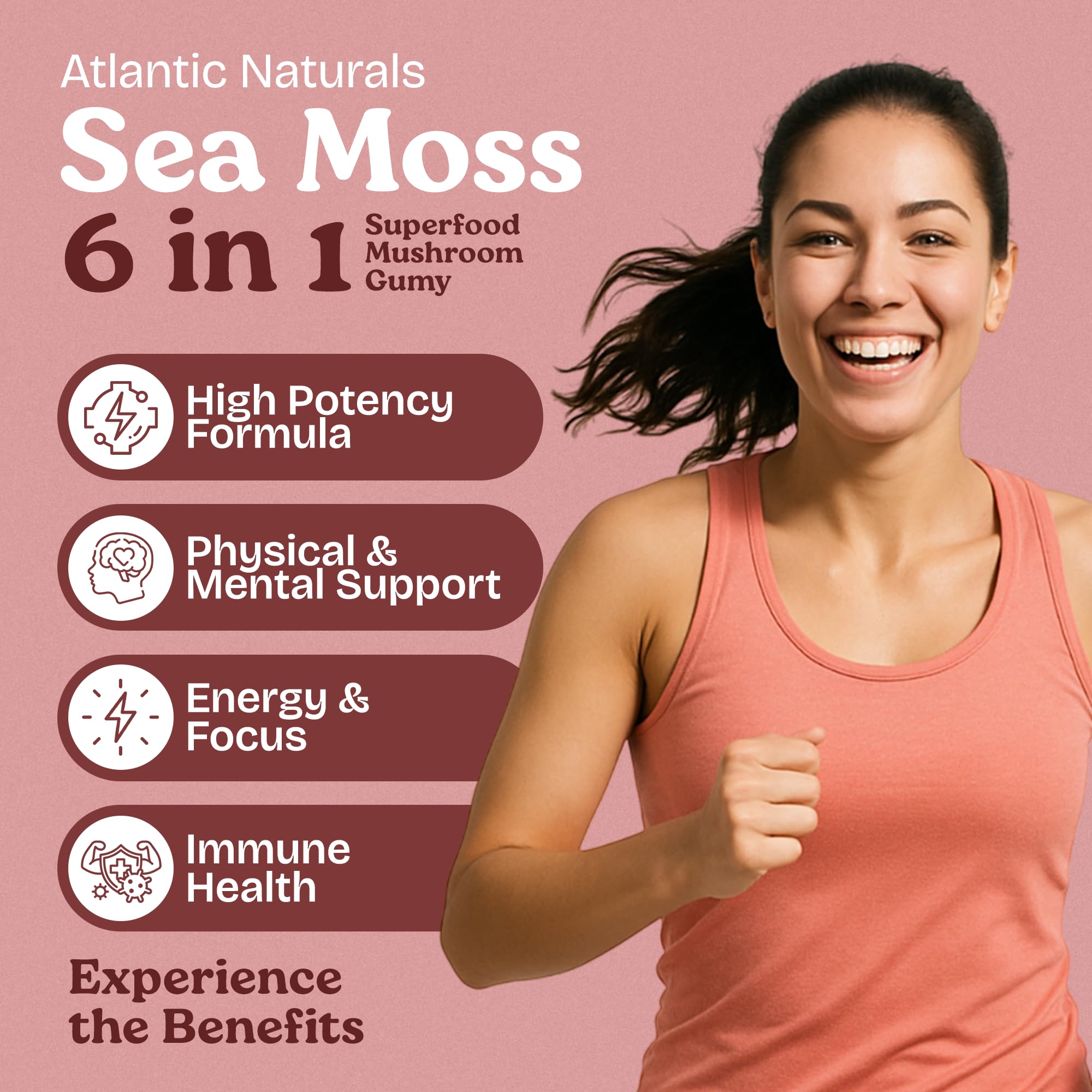 Mushroom complex ingredients laid out for Sea Moss Gummies