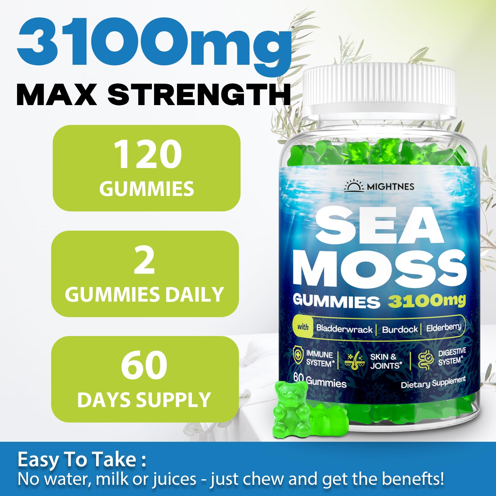 Packaging showing Sea Moss Gummies 120 count