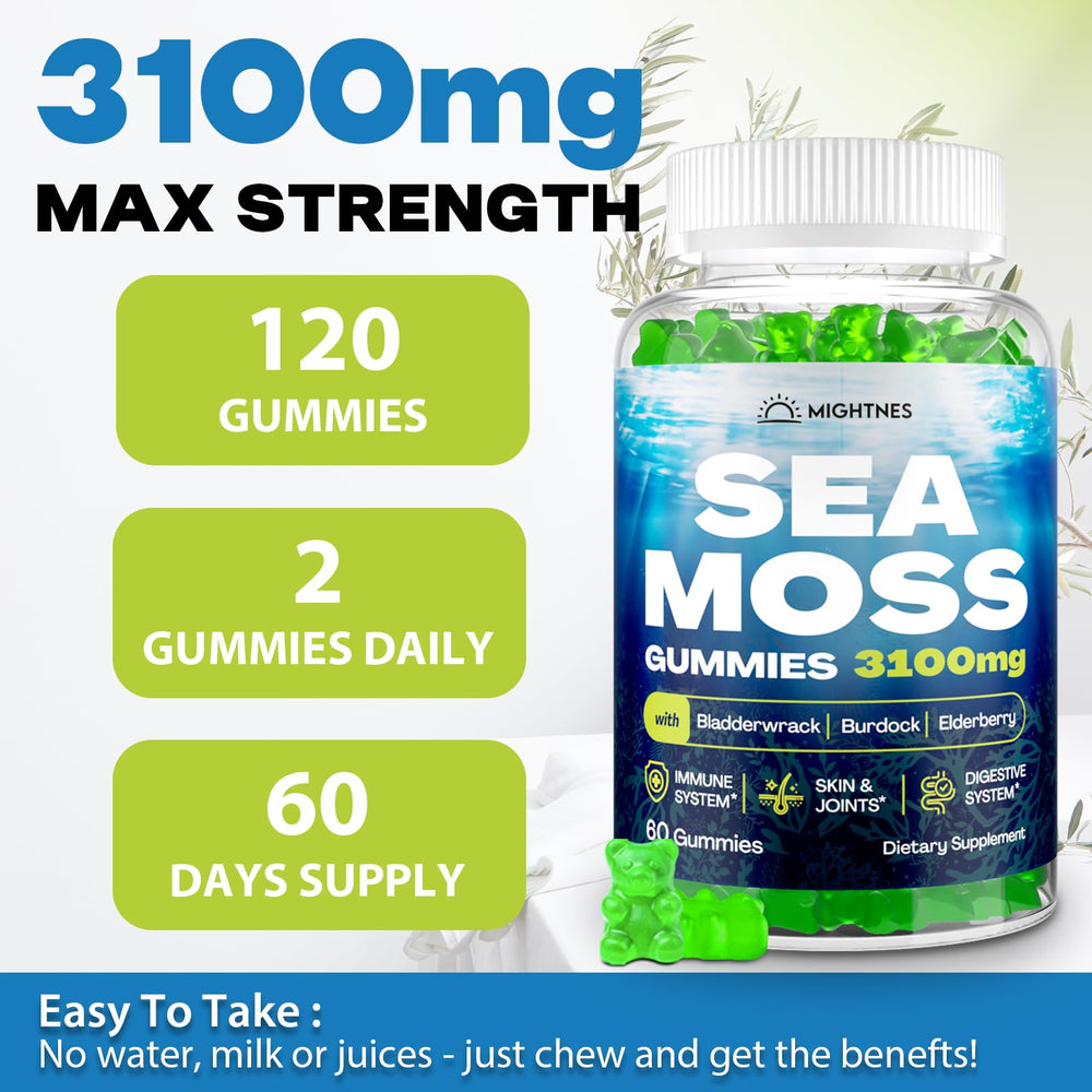 Packaging showing Sea Moss Gummies 120 count