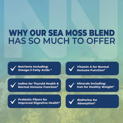 Nutrition label highlighting 1300mg sea moss complex