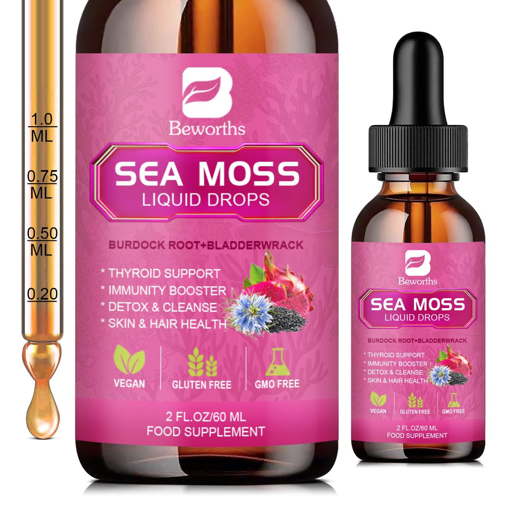 B BEWORTHS Sea Moss Liquid Drops bottle close-up