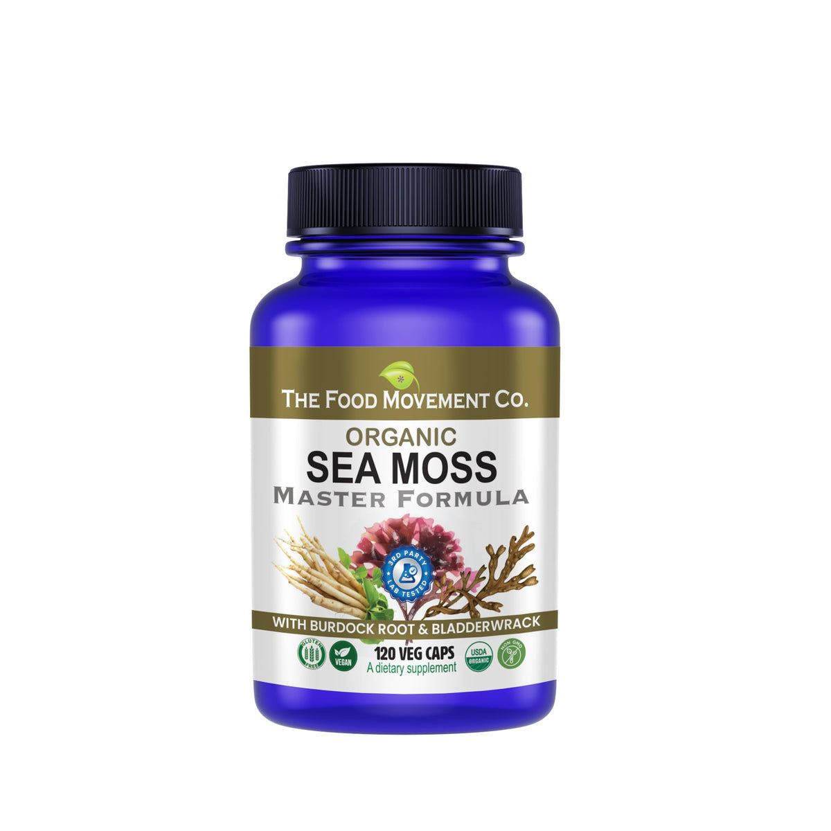 Packaging of Sea Moss Master Formula with Burdock Root & Bladderwrack