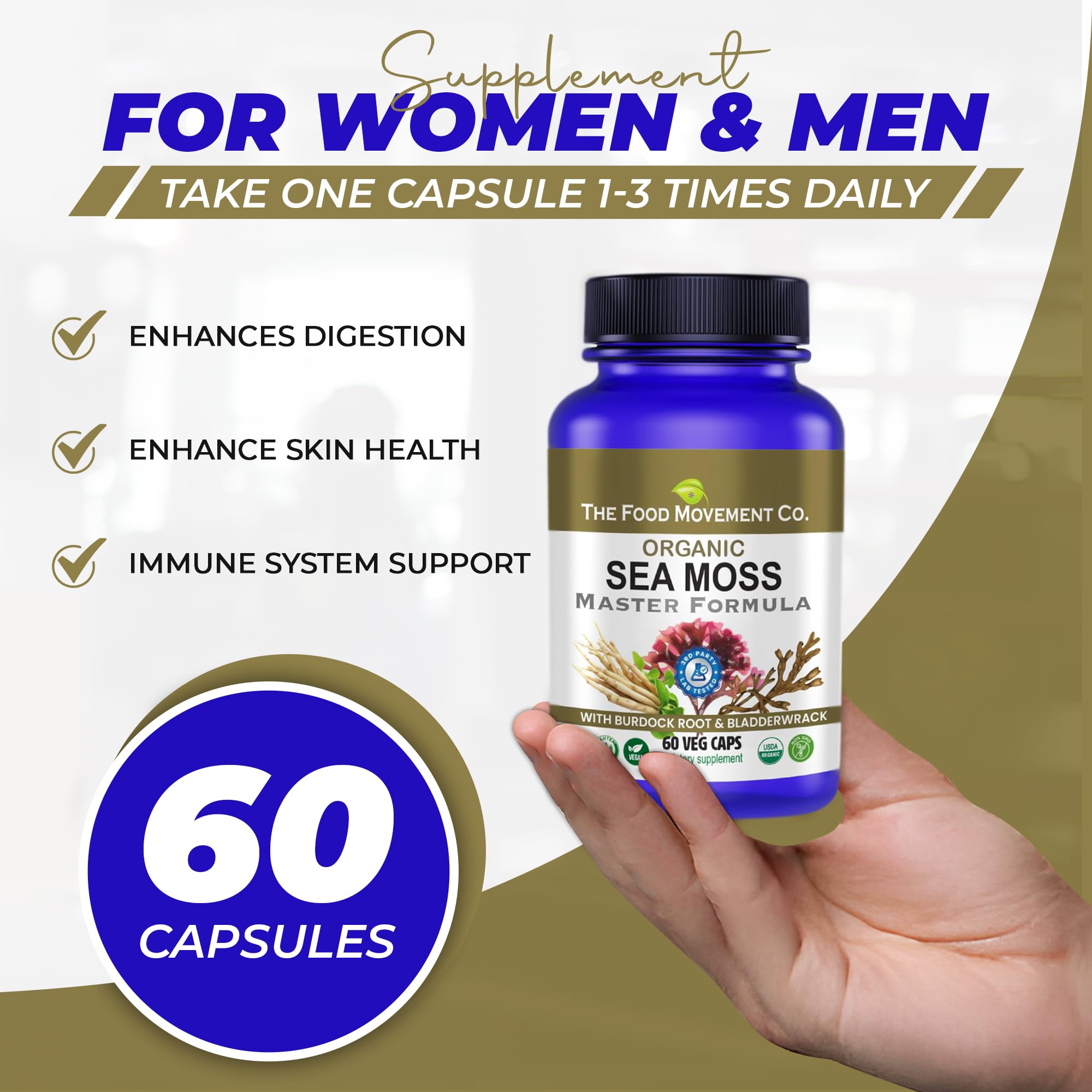 Lifestyle concept image highlighting health and well-being with sea moss supplements
