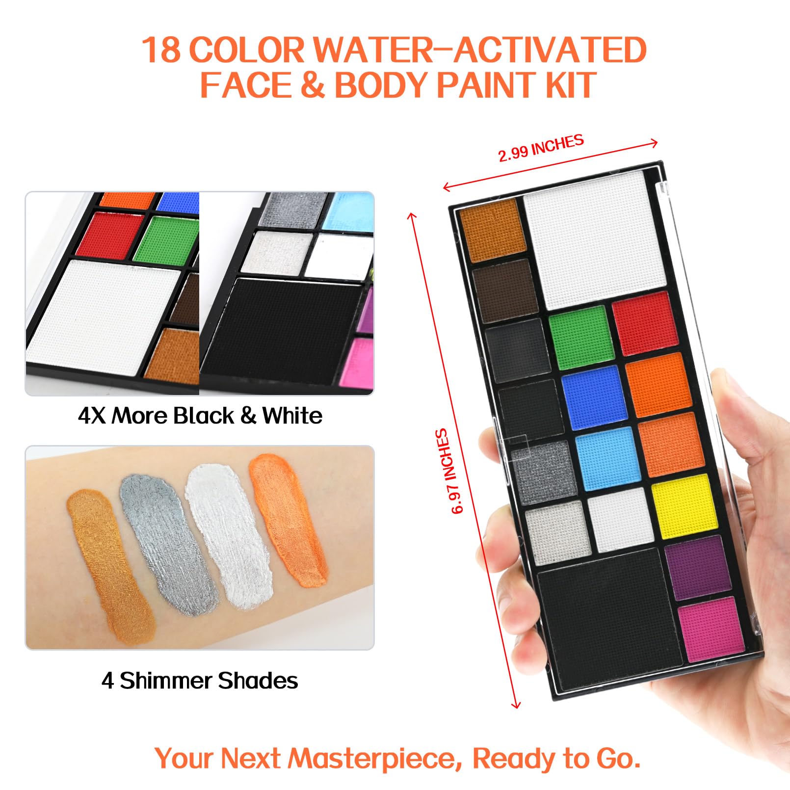 Seaboll water-activated face paint swatches for quick, mess-free color application.