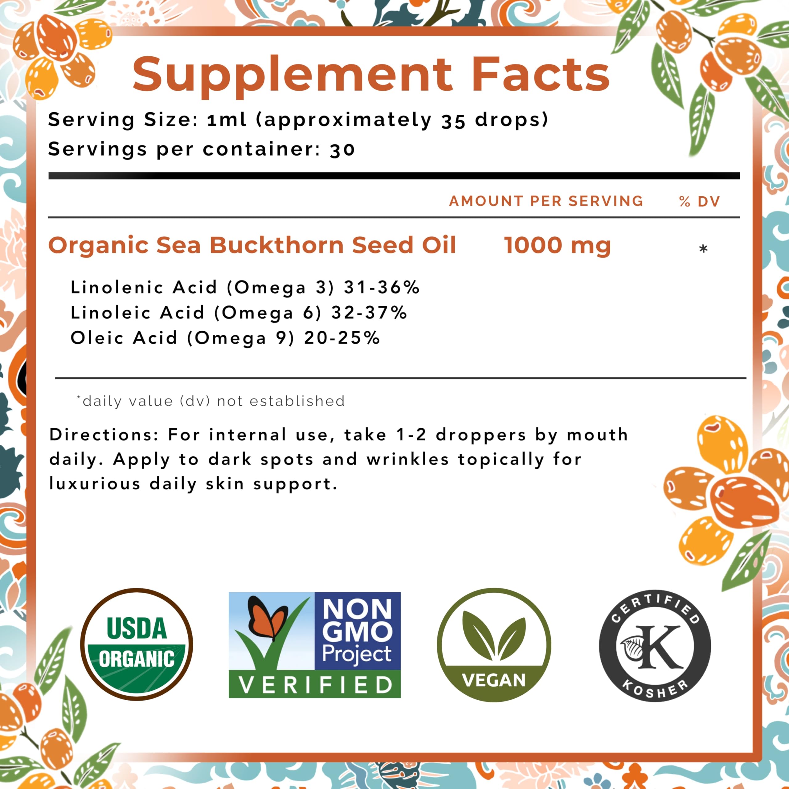 Pouring sea buckthorn seed oil from a bottle
