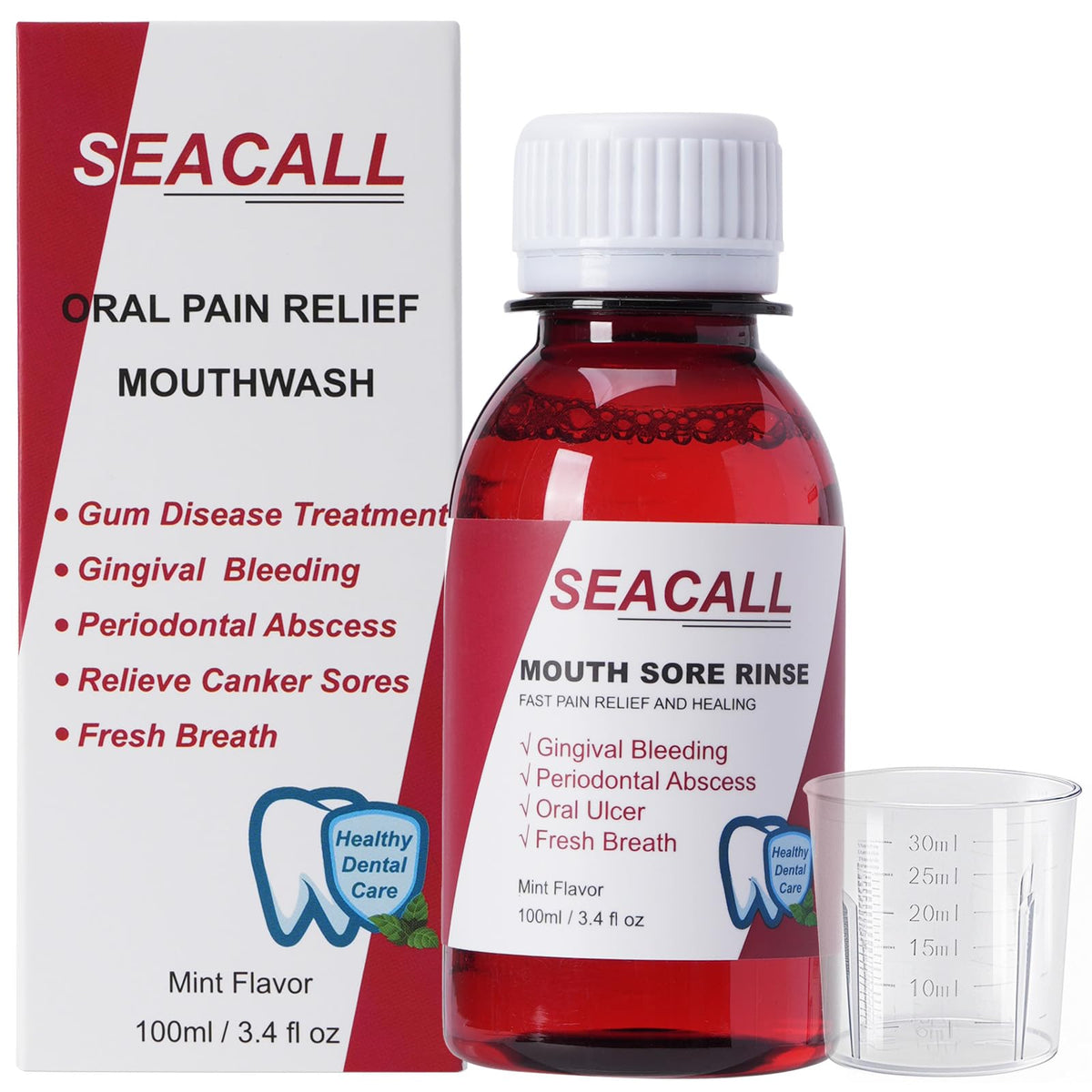 SEACALL Fresh Mint Mouthwash 100ml bottle – front view