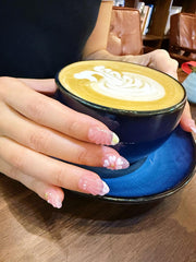 Seafish A02 soft pink gradient nails with starfish and seashell accents
