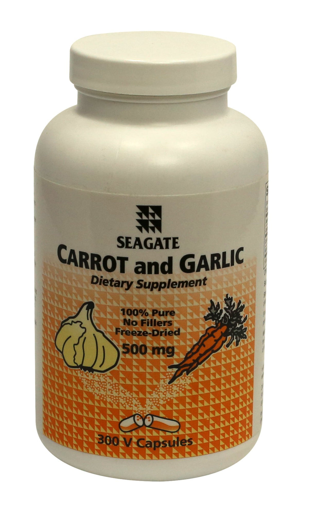 Seagate Carrot and Garlic 500mg capsules – front view with packaging