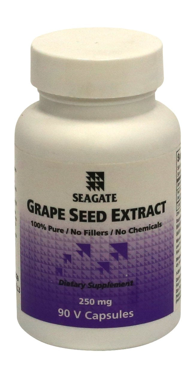 Bottle of Seagate Grape Seed Extract 250mg with 90 vegetarian capsules