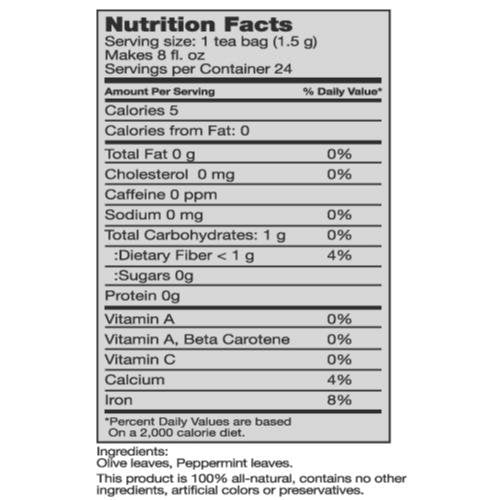 Seagate Olive Leaf Herbal Mint Tea packaging with tea bags