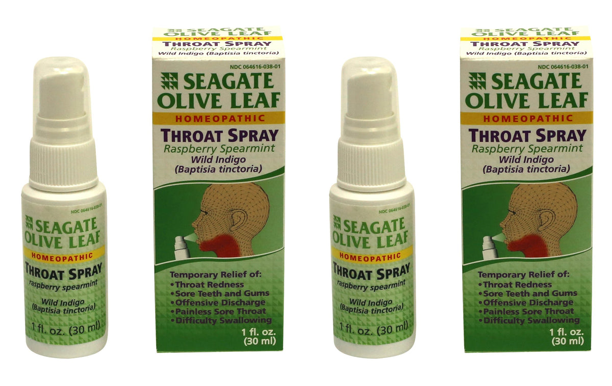 Seagate Olive Leaf Throat Spray Raspberry-Spearmint 1 oz, 2-pack front view