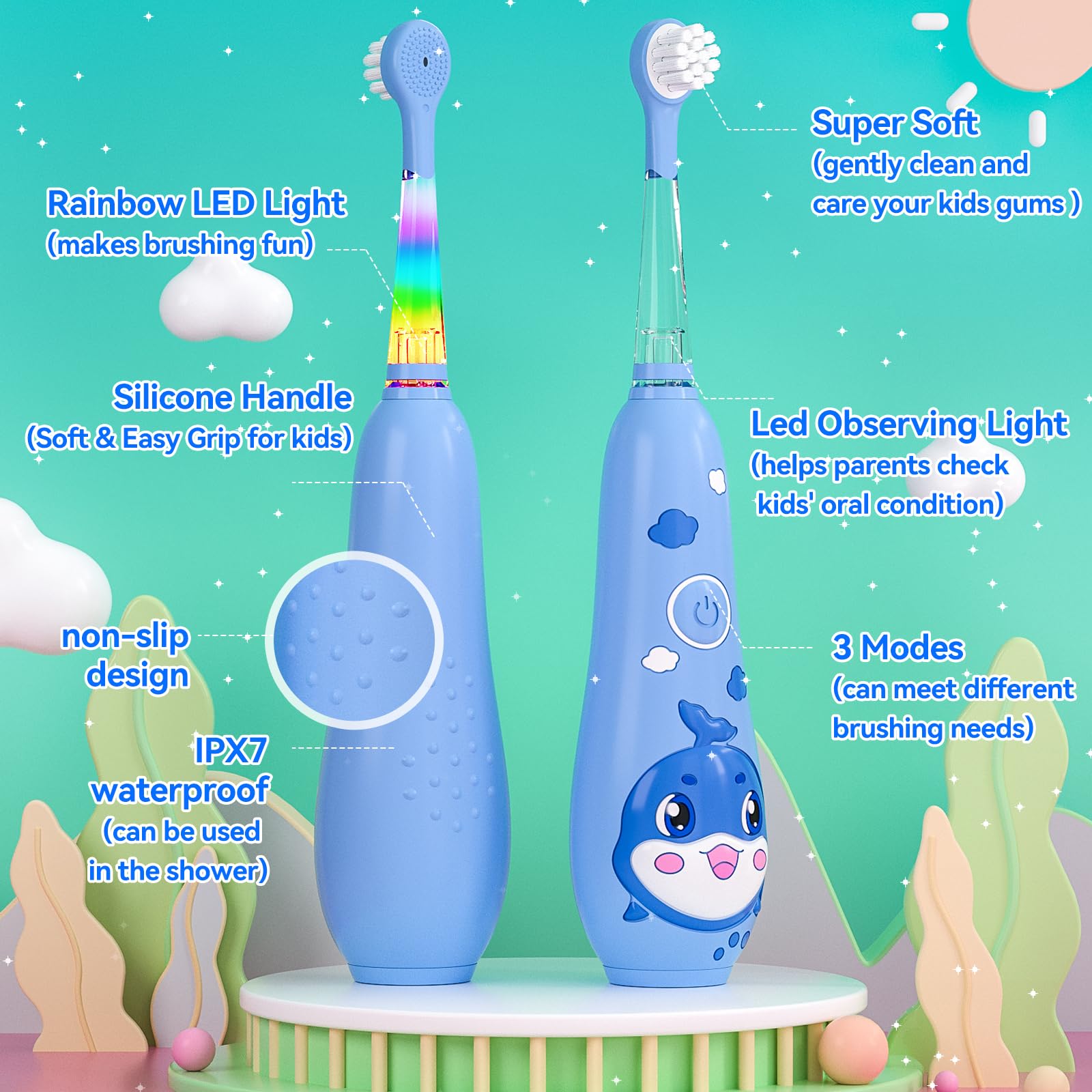 Ages 2-6 illustration for SEAGO Navy Blue Kids Electric Toothbrush
