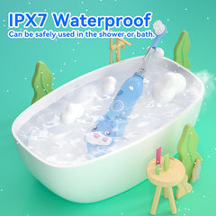 IPX7 waterproof seal on SEAGO Navy Blue Kids Electric Toothbrush