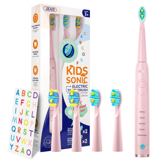 SEAGO Kids Electric Toothbrush pink with DIY alphabet stickers