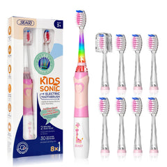 SEAGO kids electric toothbrush pink with 2-minute timer for children aged 4-12
