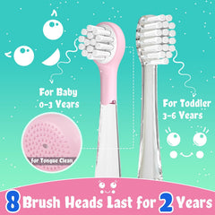 SEAGO pink kids toothbrush with 8 replacement heads