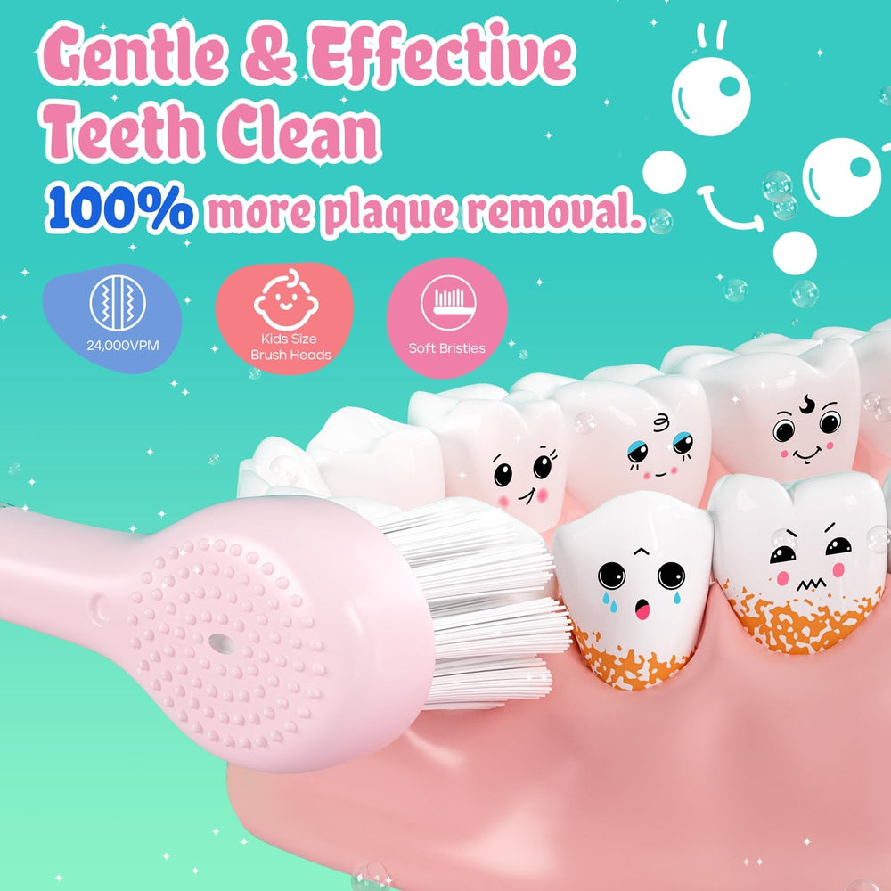 SEAGO pink kids electric toothbrush angled view