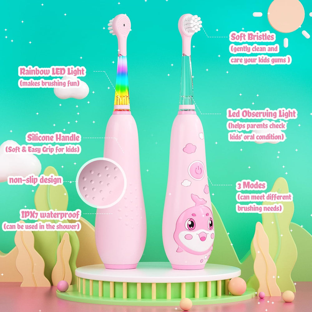 SEAGO pink kids toothbrush charging with magnetic charger