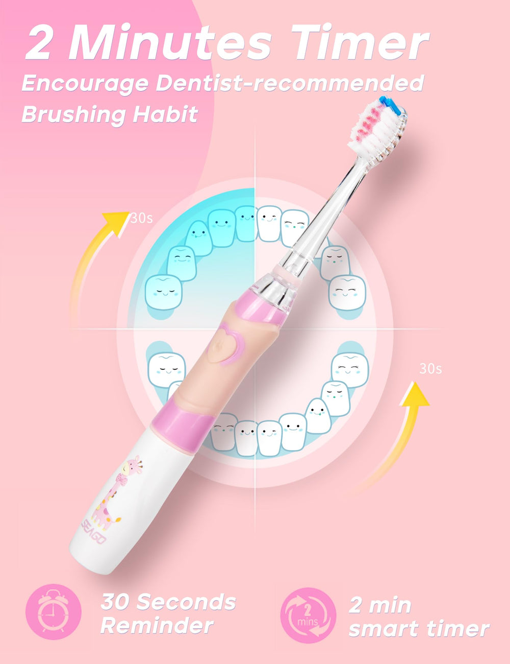 Rainbow LED light on SEAGO kids electric toothbrush
