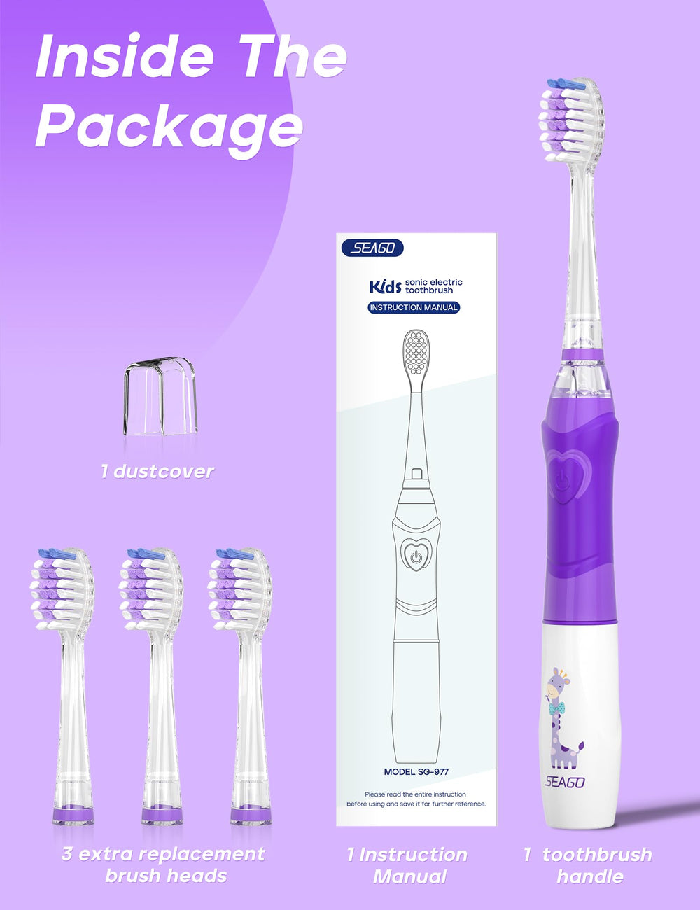 SEAGO SG-977 package contents with 4 replacement heads