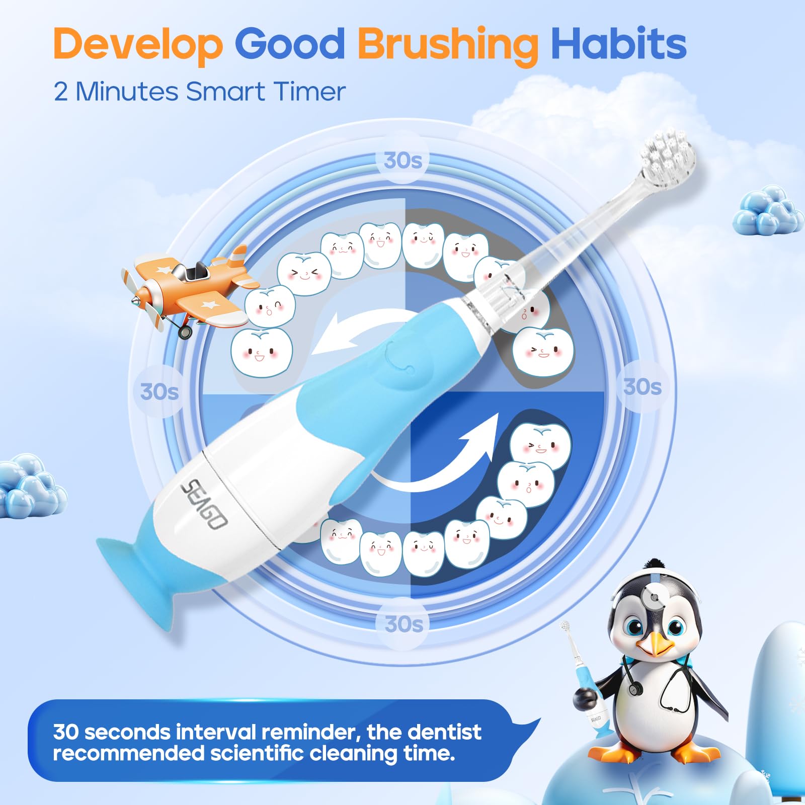 Soft LED indicator light on the toothbrush