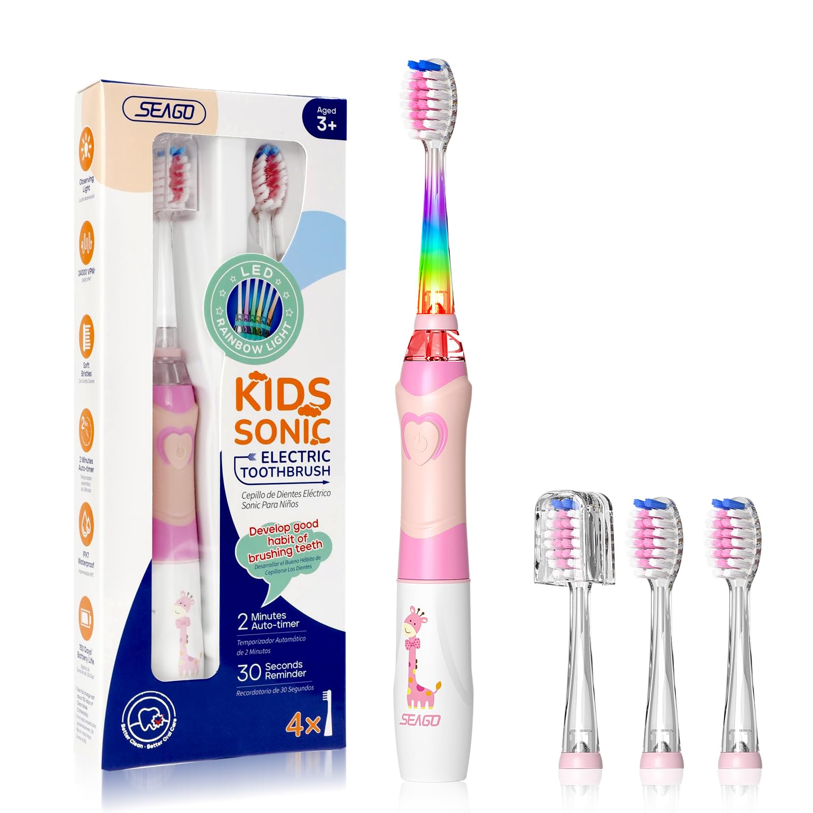 SEAGO SG-977 pink kids toothbrush front view