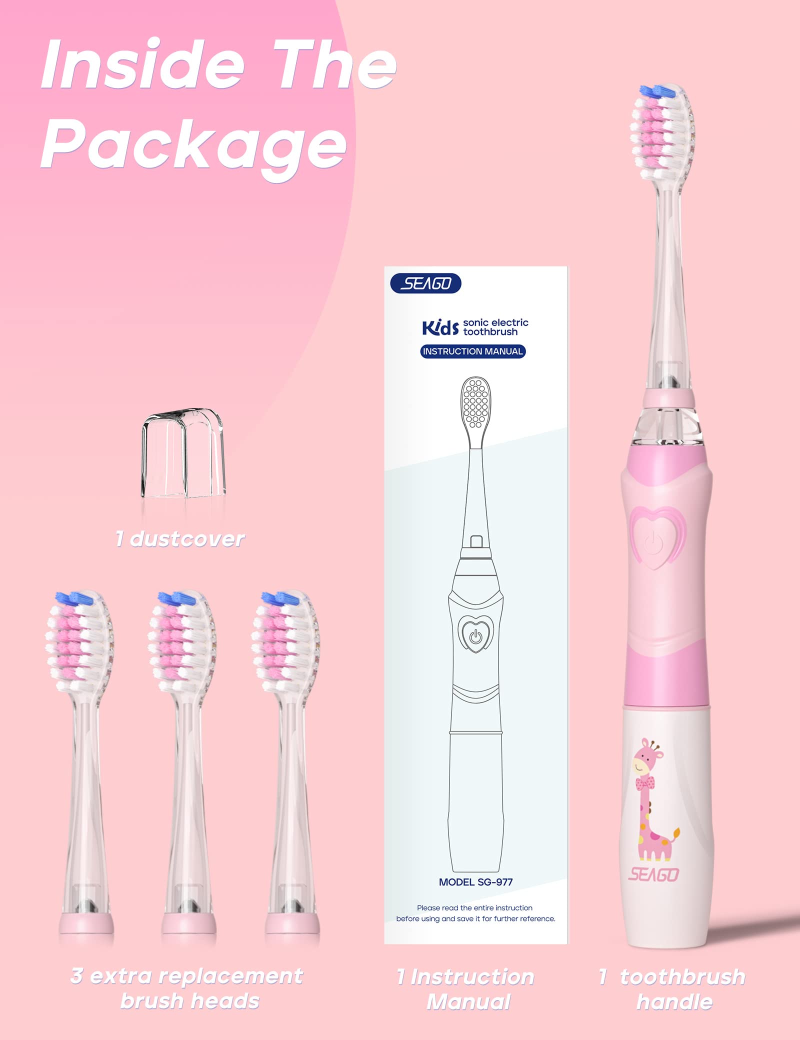IPX7 waterproof pink SG-977 toothbrush with protective cover