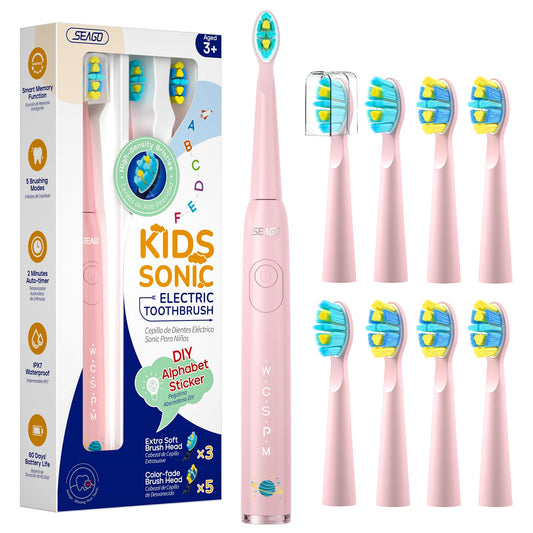 SEAGO SG2303 Pink Kids Electric Toothbrush with 8 brush heads
