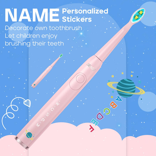 Close-up of SEAGO SG2303 pink kids toothbrush with replaceable bristle heads