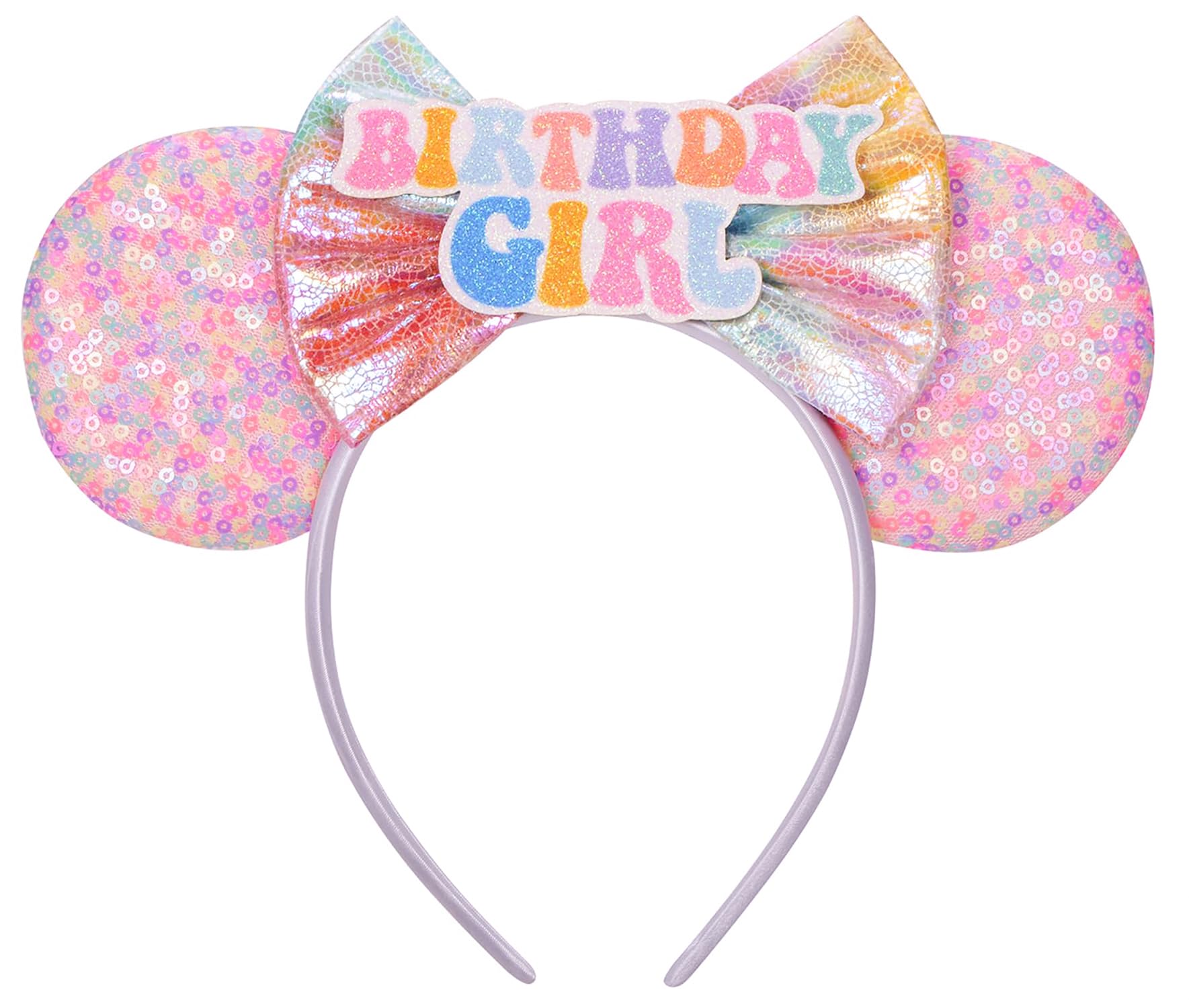 Seamoy Minnie ears headband in pink glitter for party photos.