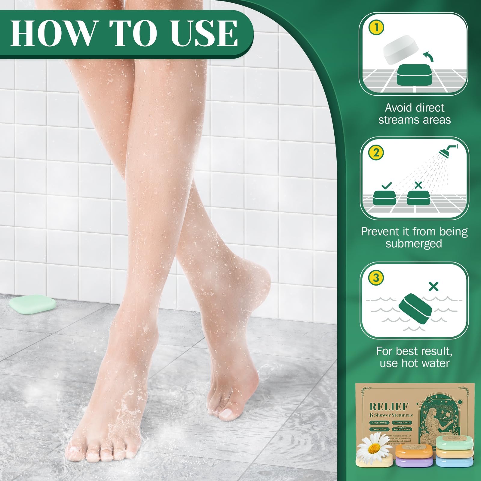 SeasonBliss chamomile steamers promote gentle relaxation and warmth in the shower