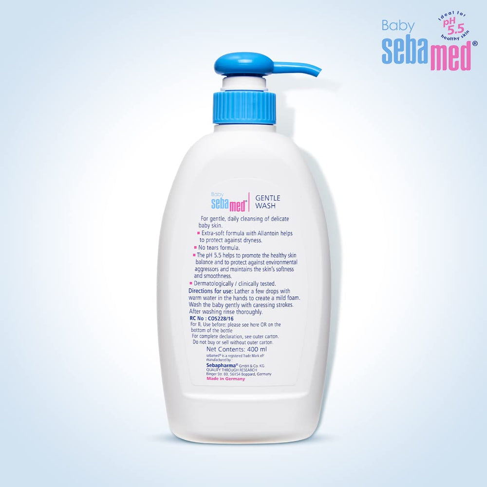 Sebamed Baby Gentle Wash packaging side view with 13.5 fl oz