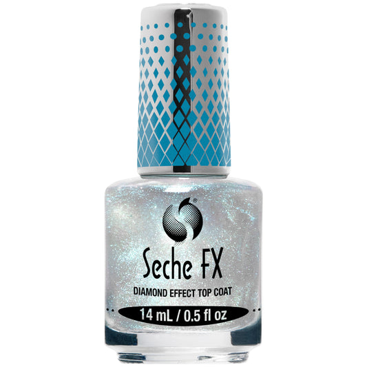 Seche FX Diamond Top Coat Blue bottle showing quick-dry protection and shimmer