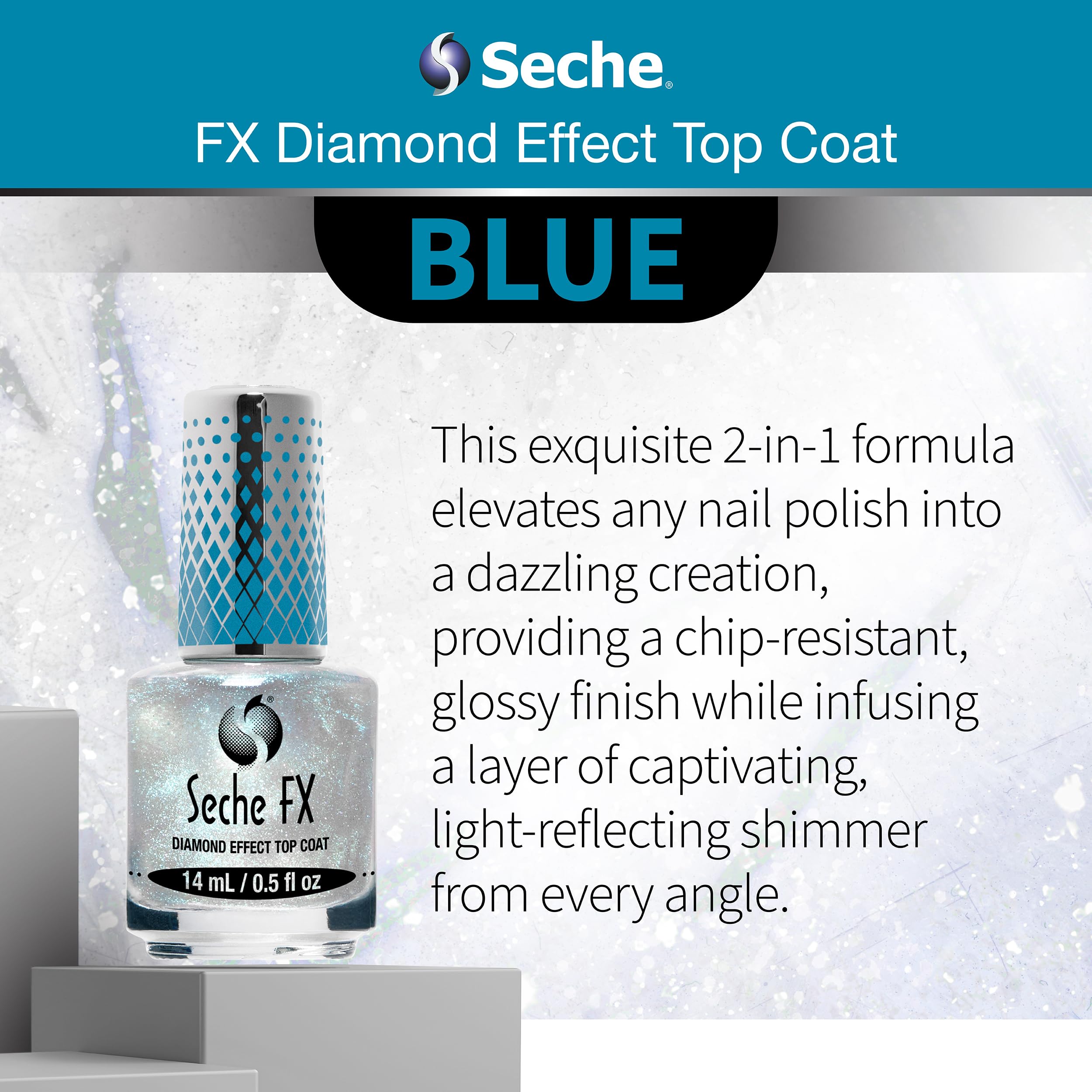 Seche FX Diamond Top Coat blue nails with a glimmer finish