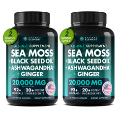 Secret Element Irish Sea Moss bottle illustrating the all-in-one supplement for daily wellness