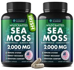 Secret Element Sea Moss Capsules bottle pour showing convenient daily use and potential energy support
