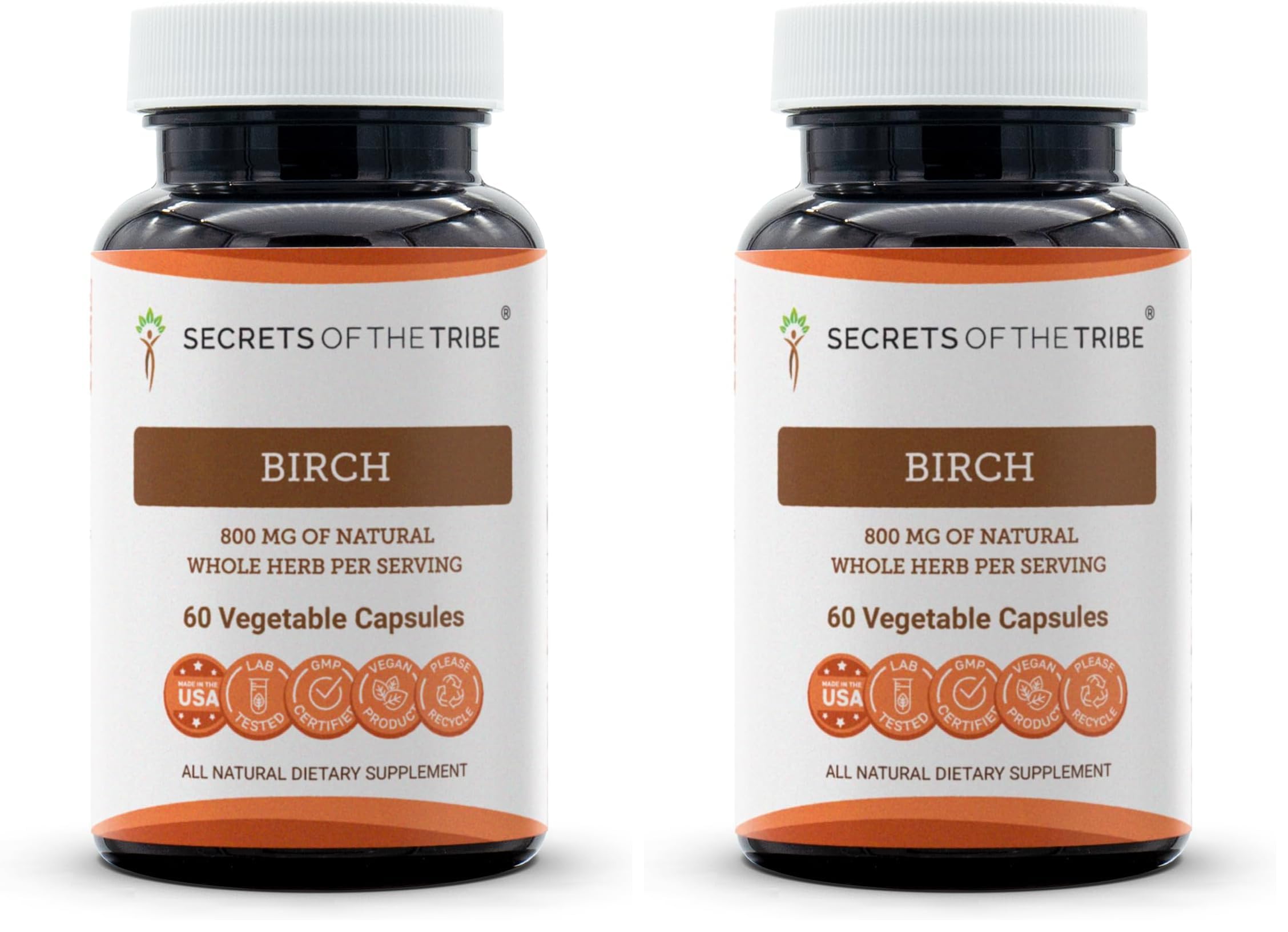Front view of Secrets of the Tribe Birch 60 Capsules packaging