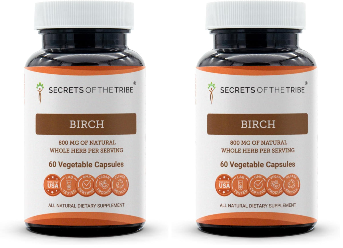 Front view of Secrets of the Tribe Birch 60 Capsules packaging