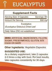 Supplement facts panel of Secrets of the Tribe Eucalyptus