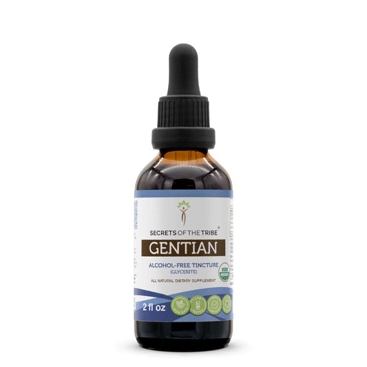 2 oz Secrets of the Tribe Gentian bottle with organic label